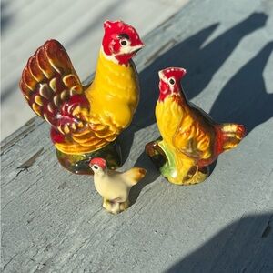Miniature Chicken Collection Tiny Ceramic Trio Vintage MCM